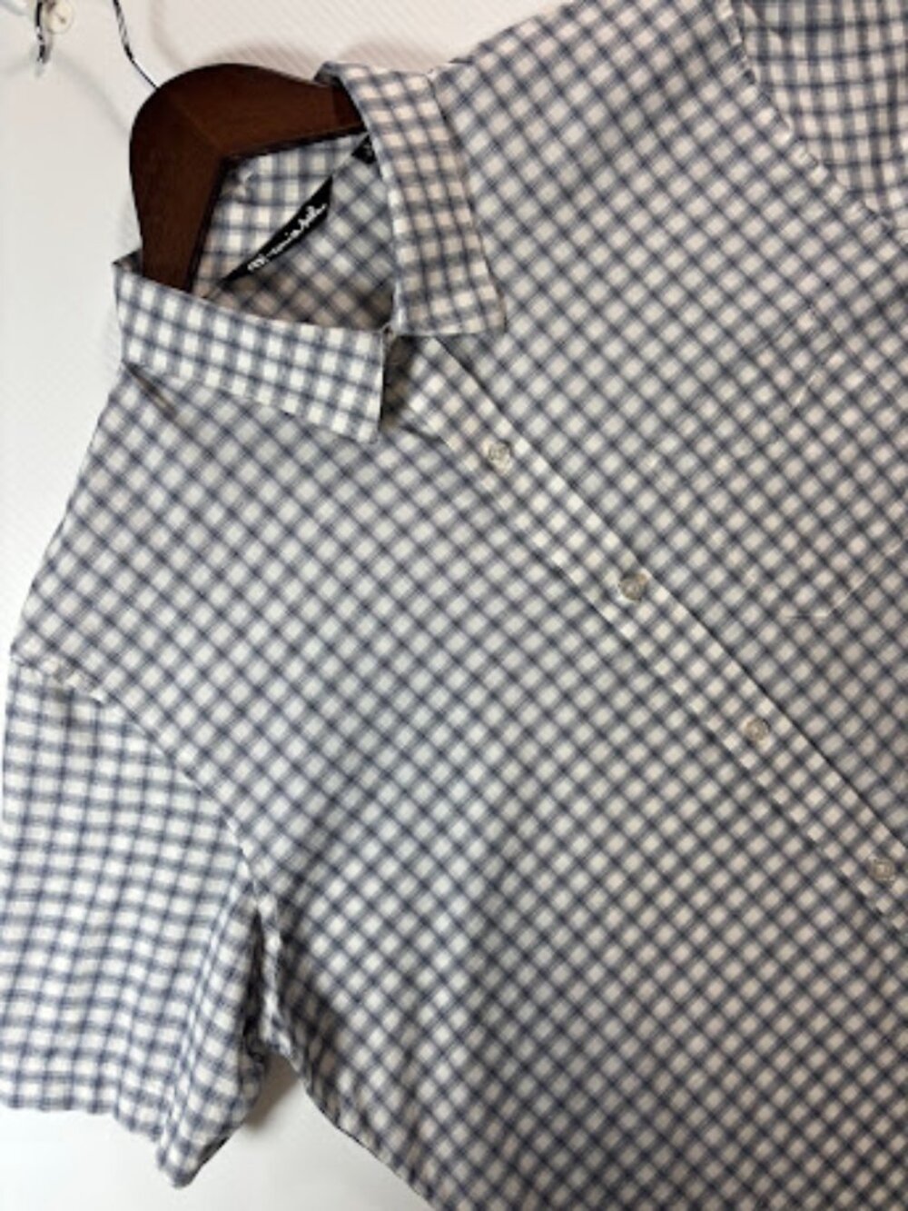 Travis Mathew Shirt Men's Large Stretch Short Sleeve Button Up Blue Plaid